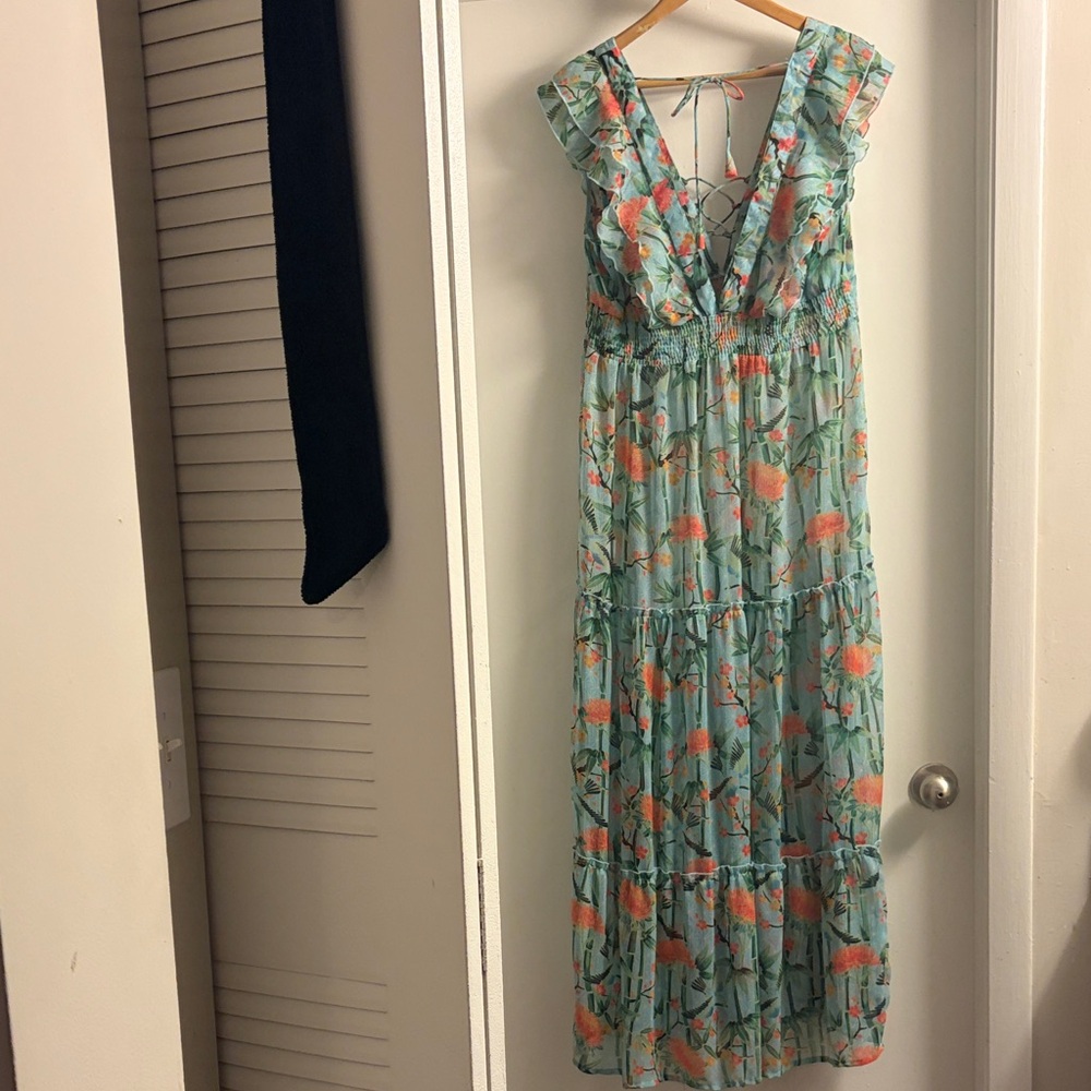Floral Maxi Dress in Blue and Orange